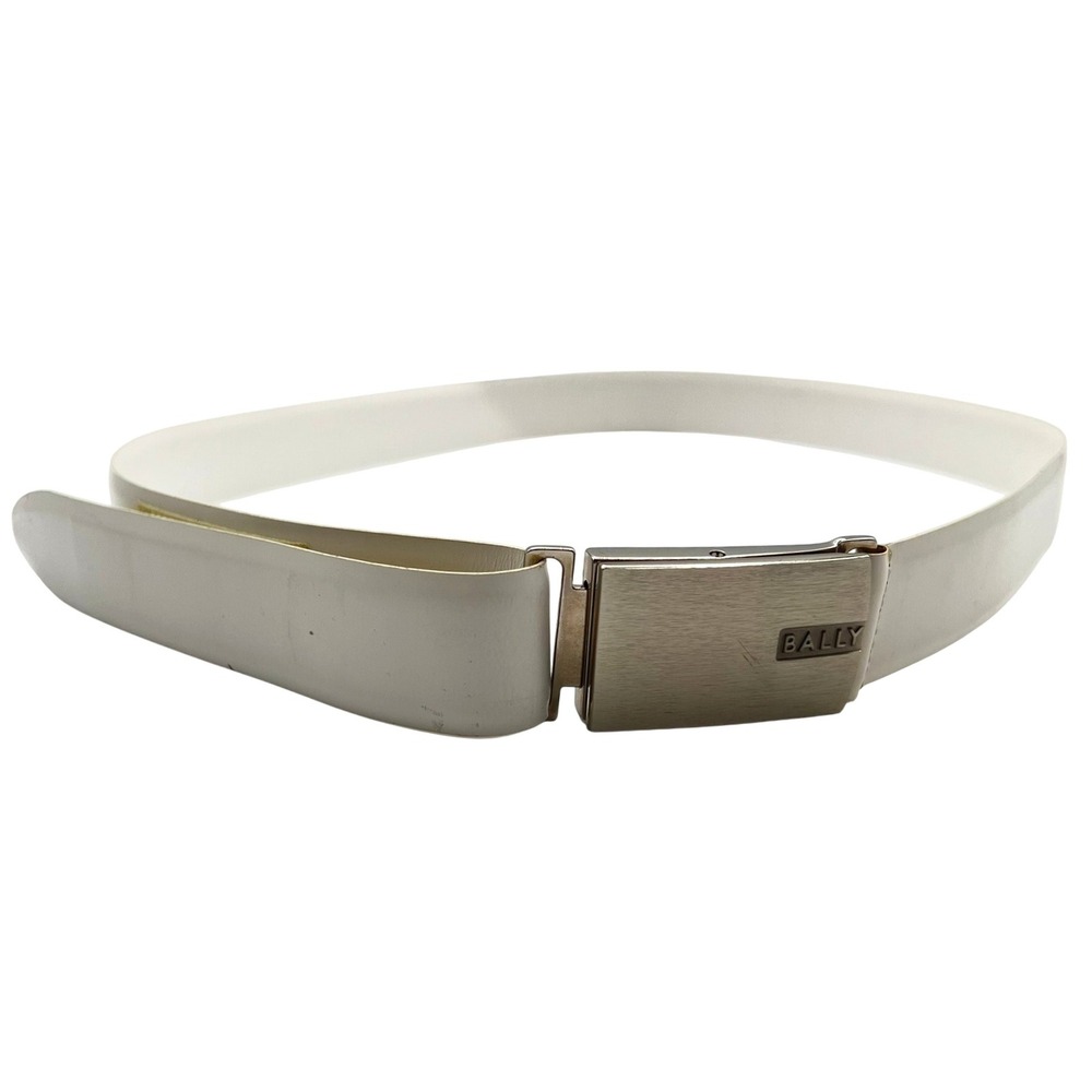 Bally Mens White Leather Belt Silver Buckle Size 36/90 Made In Italy‎